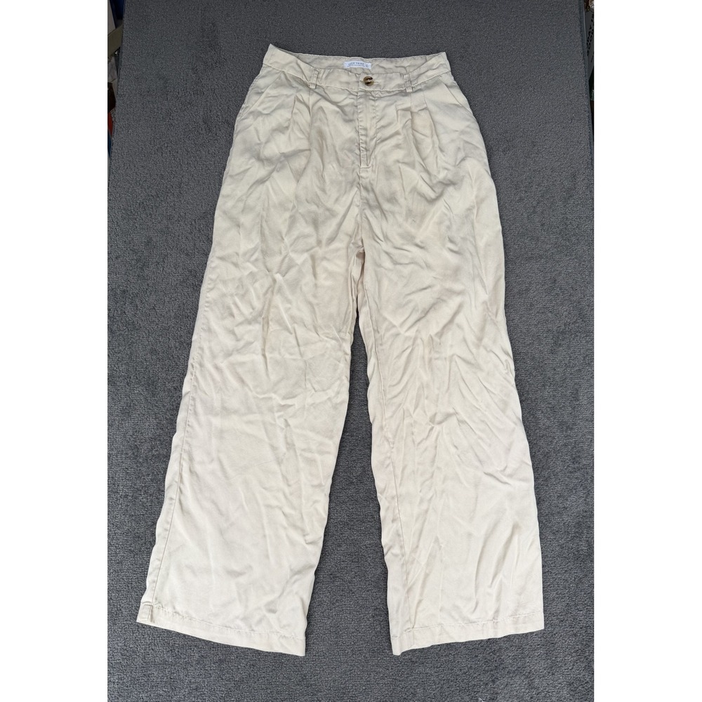 12th Tribe Beige Wide Leg Pleated Trousers High Rise Lyocell Pants Size L